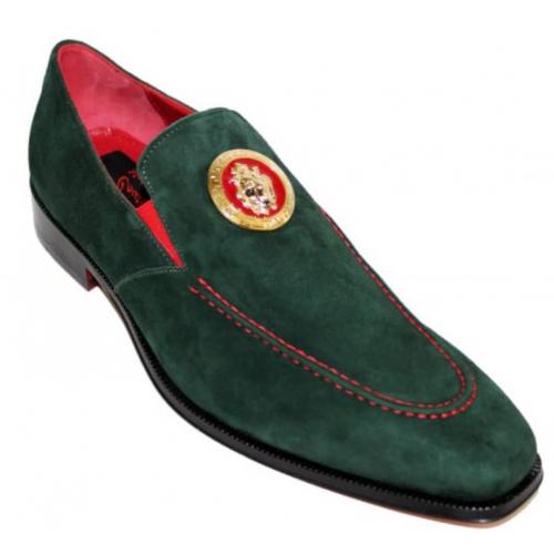 Emilio Franco "EF289" Hunter Green Genuine Suede Loafers Shoes.